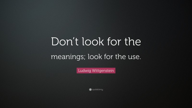 Ludwig Wittgenstein Quote: “Don’t look for the meanings; look for the use.”