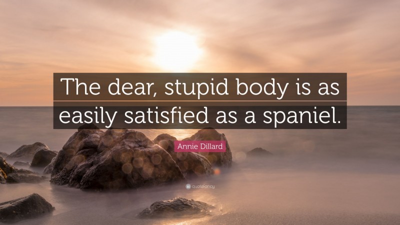 Annie Dillard Quote: “The dear, stupid body is as easily satisfied as a spaniel.”