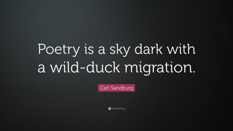 Carl Sandburg Quote: “Poetry is a sky dark with a wild-duck migration.”