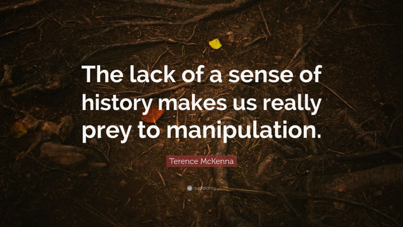 Terence McKenna Quote: “The lack of a sense of history makes us really prey to manipulation.”