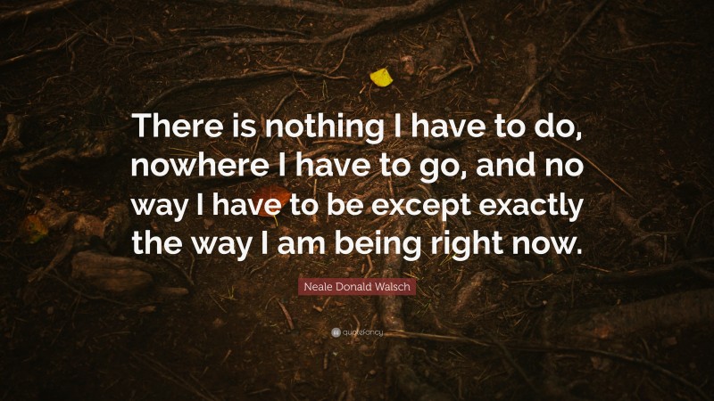Neale Donald Walsch Quote: “There is nothing I have to do, nowhere I have to go, and no way I have to be except exactly the way I am being right now.”