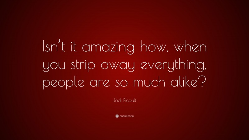 Jodi Picoult Quote: “Isn’t it amazing how, when you strip away everything, people are so much alike?”