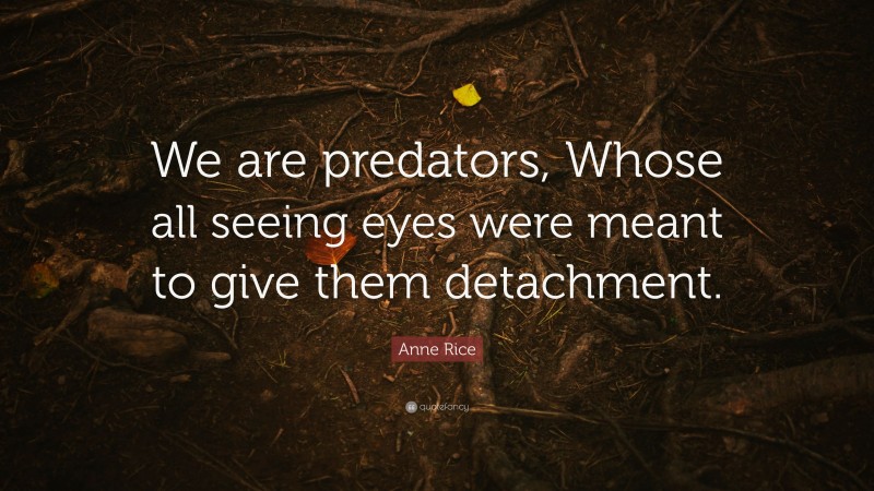 Anne Rice Quote: “We are predators, Whose all seeing eyes were meant to give them detachment.”