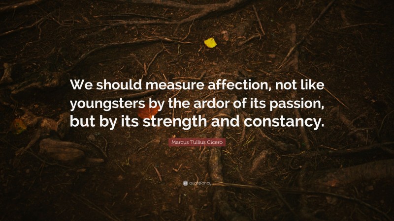 Marcus Tullius Cicero Quote: “We should measure affection, not like youngsters by the ardor of its passion, but by its strength and constancy.”