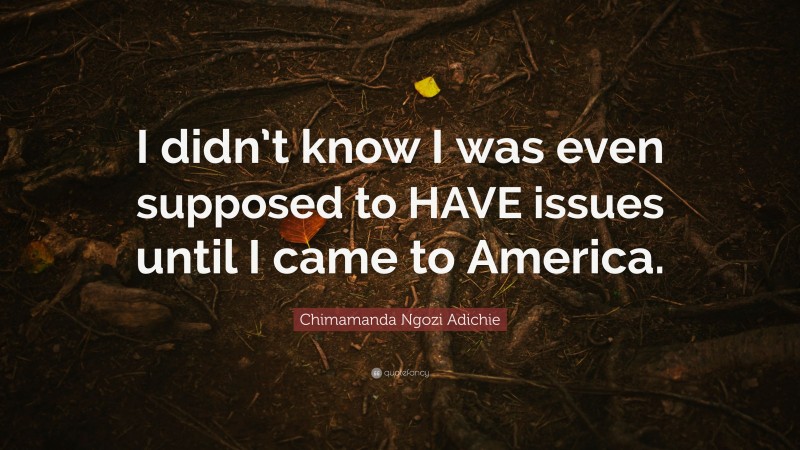 Chimamanda Ngozi Adichie Quote: “I didn’t know I was even supposed to HAVE issues until I came to America.”