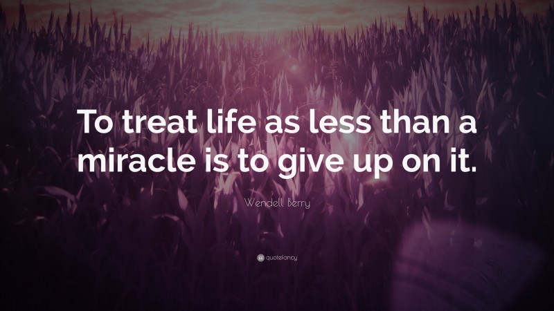 Wendell Berry Quote: “To treat life as less than a miracle is to give up on it.”