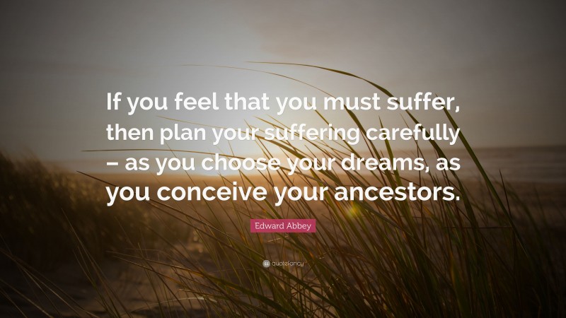 Edward Abbey Quote: “If you feel that you must suffer, then plan your suffering carefully – as you choose your dreams, as you conceive your ancestors.”