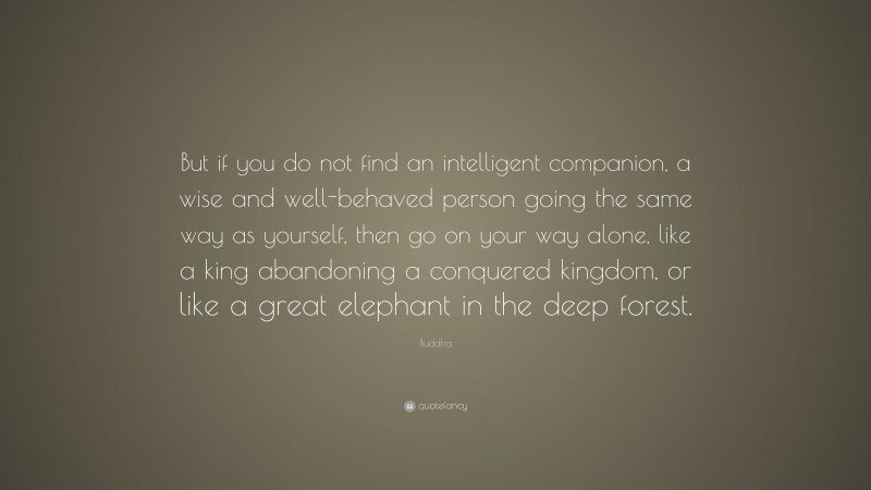 Buddha Quote: “But if you do not find an intelligent companion, a wise and well-behaved person going the same way as yourself, then go on your way alone, like a king abandoning a conquered kingdom, or like a great elephant in the deep forest.”