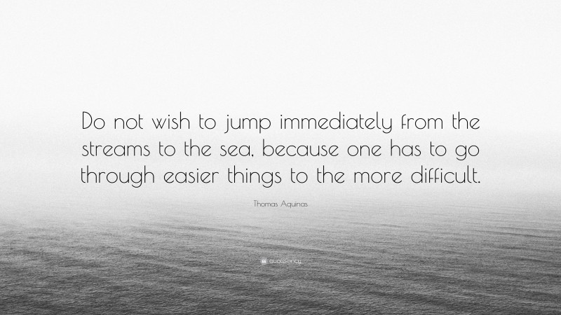 Thomas Aquinas Quote: “Do not wish to jump immediately from the streams to the sea, because one has to go through easier things to the more difficult.”