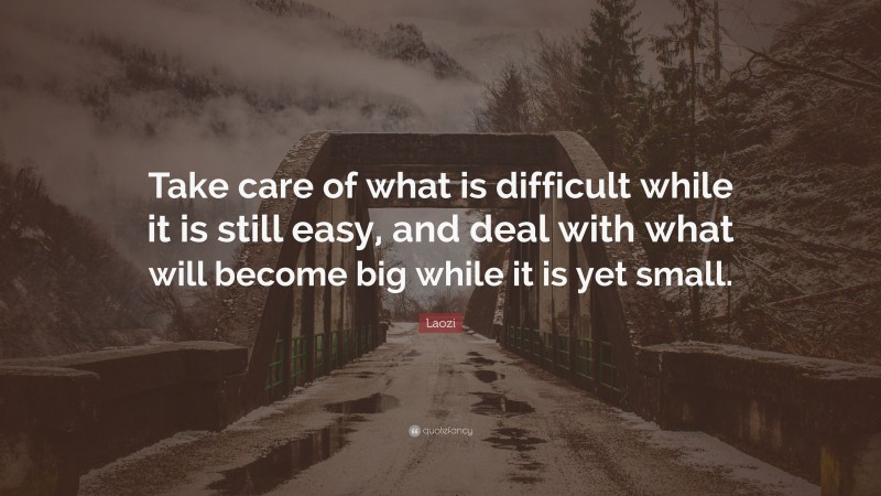 Laozi Quote: “Take care of what is difficult while it is still easy, and deal with what will become big while it is yet small.”