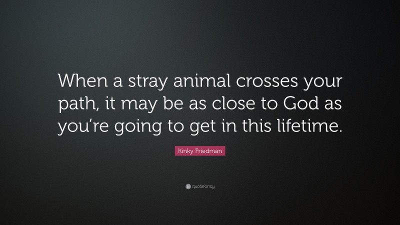Kinky Friedman Quote: “When a stray animal crosses your path, it may be as close to God as you’re going to get in this lifetime.”
