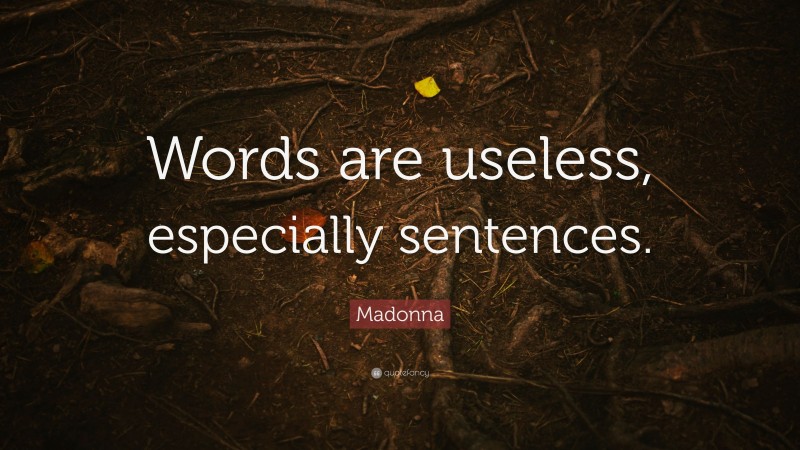 Madonna Quote: “Words are useless, especially sentences.”