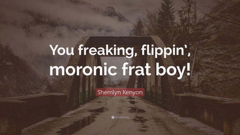 Sherrilyn Kenyon Quote: “You freaking, flippin’, moronic frat boy!”