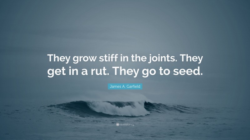 James A. Garfield Quote: “They grow stiff in the joints. They get in a rut. They go to seed.”