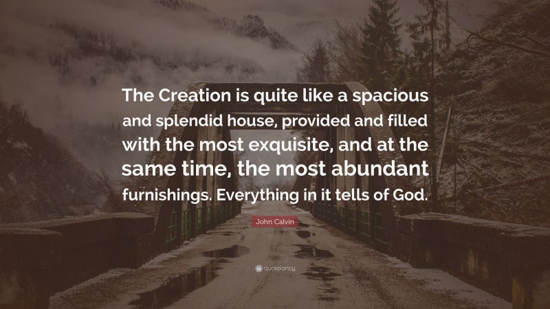 John Calvin Quote: “The Creation is quite like a spacious and splendid house, provided and filled with the most exquisite, and at the same time, the most abundant furnishings. Everything in it tells of God.”
