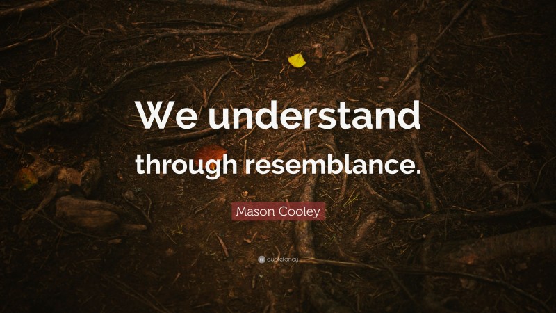Mason Cooley Quote: “We understand through resemblance.”