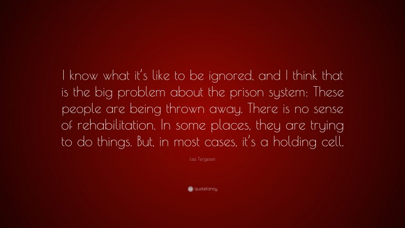 Lee Tergesen Quote: “I know what it’s like to be ignored, and I think that is the big problem about the prison system: These people are being thrown away. There is no sense of rehabilitation. In some places, they are trying to do things. But, in most cases, it’s a holding cell.”