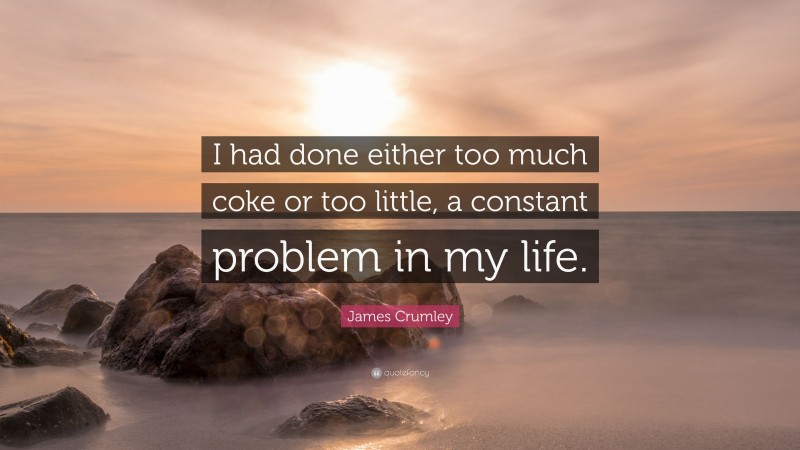 James Crumley Quote: “I had done either too much coke or too little, a constant problem in my life.”