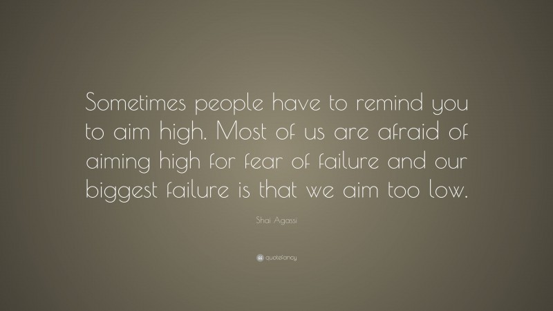 Shai Agassi Quote: “Sometimes people have to remind you to aim high. Most of us are afraid of aiming high for fear of failure and our biggest failure is that we aim too low.”