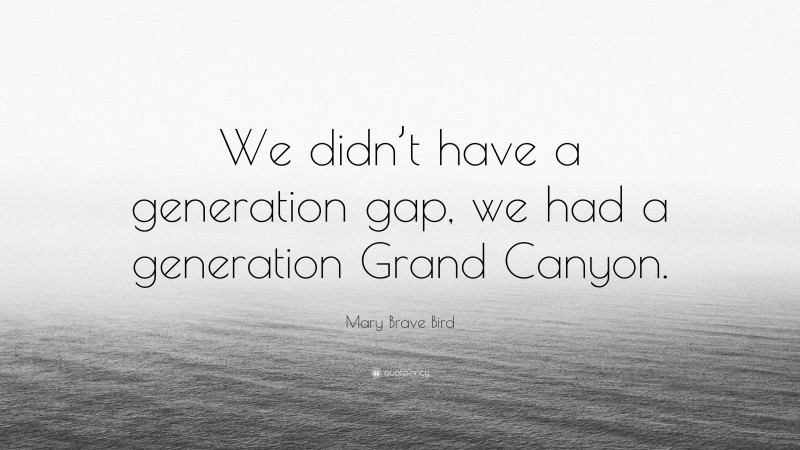 Mary Brave Bird Quote: “We didn’t have a generation gap, we had a generation Grand Canyon.”