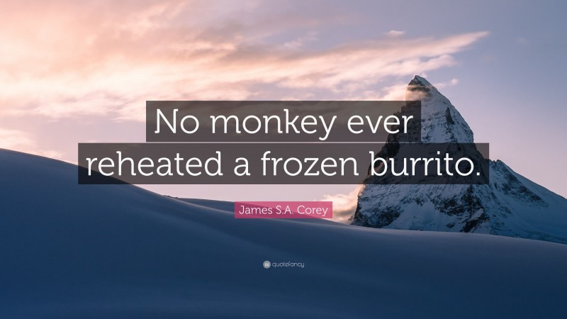 James S.A. Corey Quote: “No monkey ever reheated a frozen burrito.”