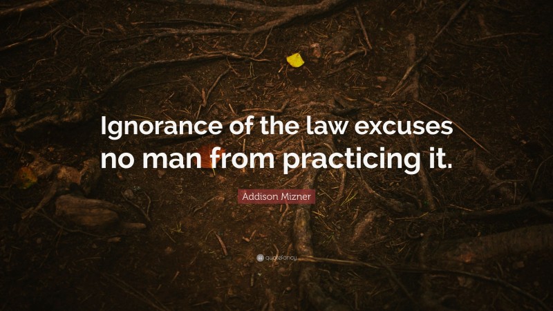 Addison Mizner Quote: “Ignorance of the law excuses no man from practicing it.”