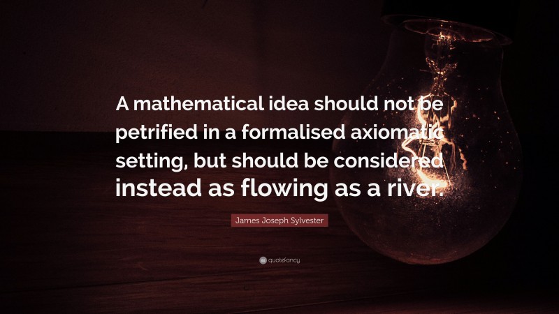 James Joseph Sylvester Quote: “A mathematical idea should not be petrified in a formalised axiomatic setting, but should be considered instead as flowing as a river.”