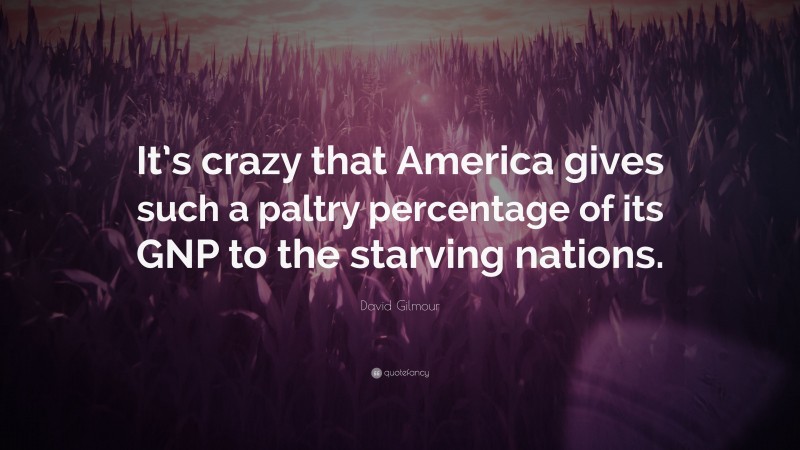David Gilmour Quote: “It’s crazy that America gives such a paltry percentage of its GNP to the starving nations.”