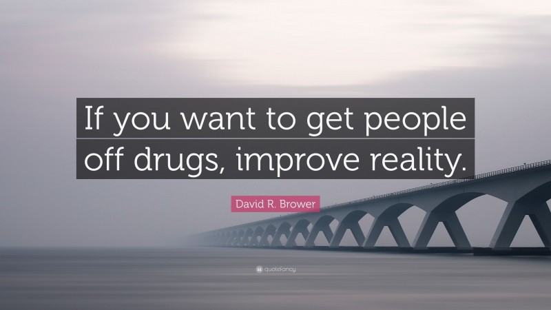 David R. Brower Quote: “If you want to get people off drugs, improve reality.”