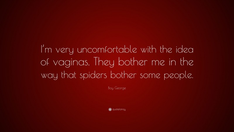 Boy George Quote: “I’m very uncomfortable with the idea of vaginas. They bother me in the way that spiders bother some people.”