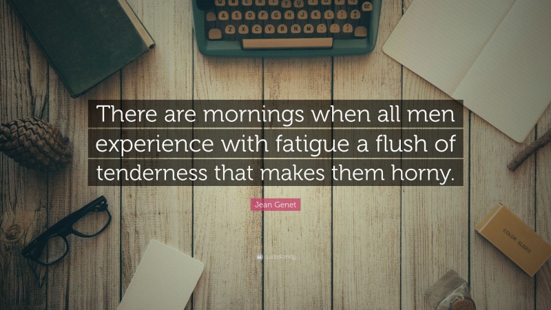 Jean Genet Quote: “There are mornings when all men experience with fatigue a flush of tenderness that makes them horny.”