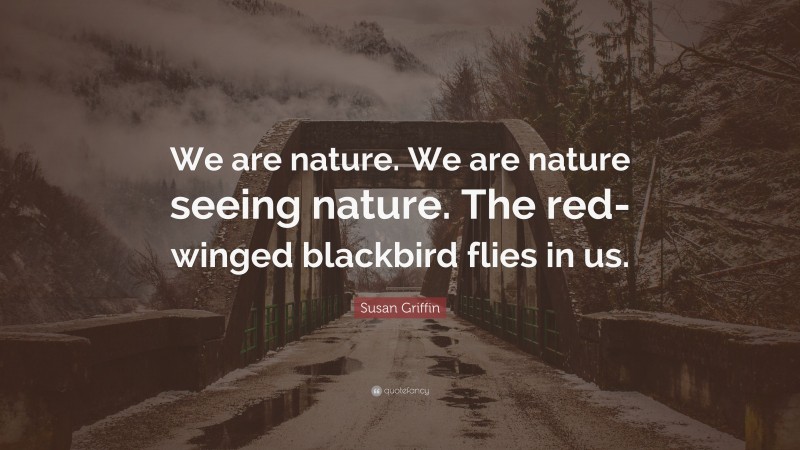 Susan Griffin Quote: “We are nature. We are nature seeing nature. The red-winged blackbird flies in us.”