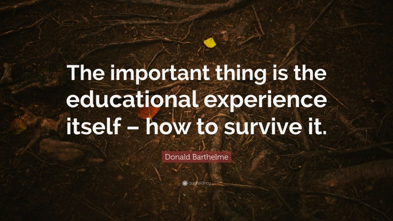 Donald Barthelme Quote: “The important thing is the educational experience itself – how to survive it.”