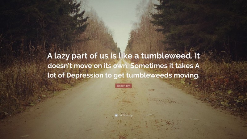 Robert Bly Quote: “A lazy part of us is like a tumbleweed. It doesn’t move on its own. Sometimes it takes A lot of Depression to get tumbleweeds moving.”