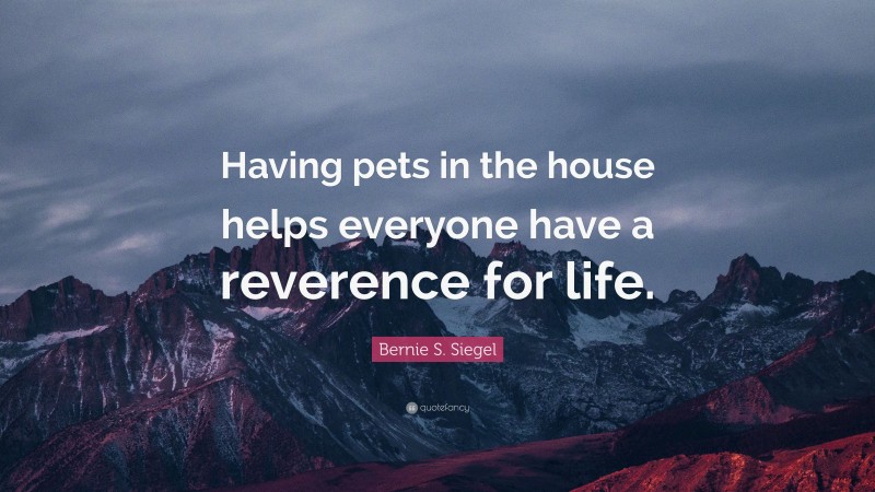 Bernie S. Siegel Quote: “Having pets in the house helps everyone have a reverence for life.”