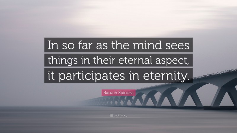 Baruch Spinoza Quote: “In so far as the mind sees things in their eternal aspect, it participates in eternity.”