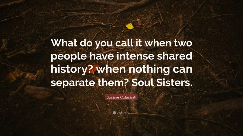 Susane Colasanti Quote: “What do you call it when two people have intense shared history? when nothing can separate them? Soul Sisters.”