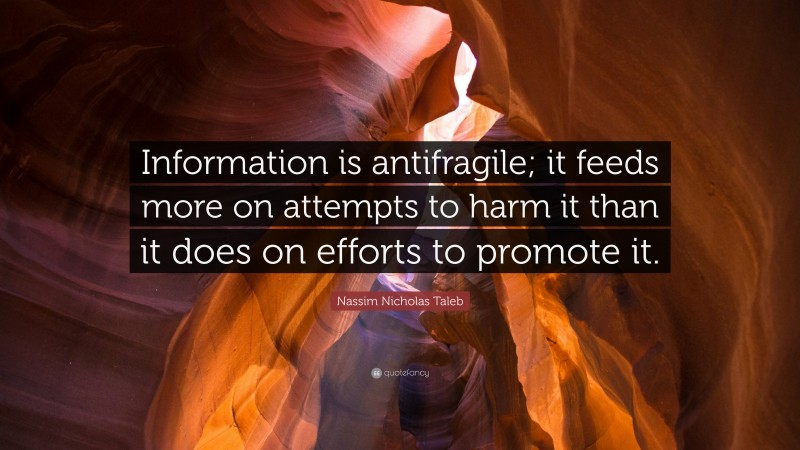 Nassim Nicholas Taleb Quote: “Information is antifragile; it feeds more on attempts to harm it than it does on efforts to promote it.”