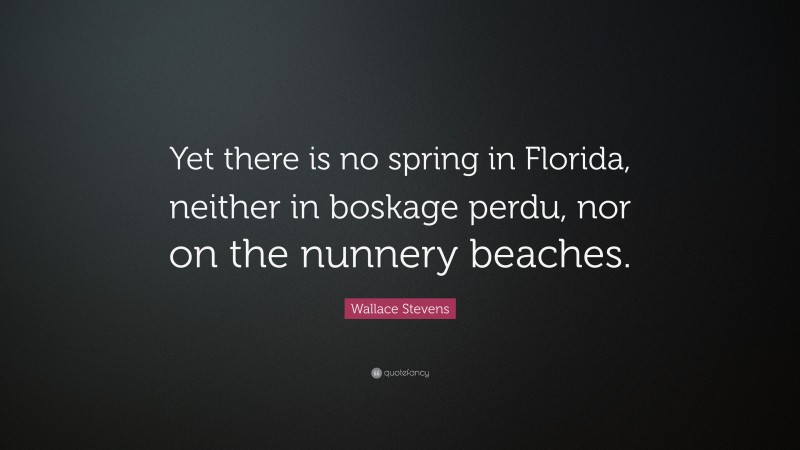 Wallace Stevens Quote: “Yet there is no spring in Florida, neither in boskage perdu, nor on the nunnery beaches.”