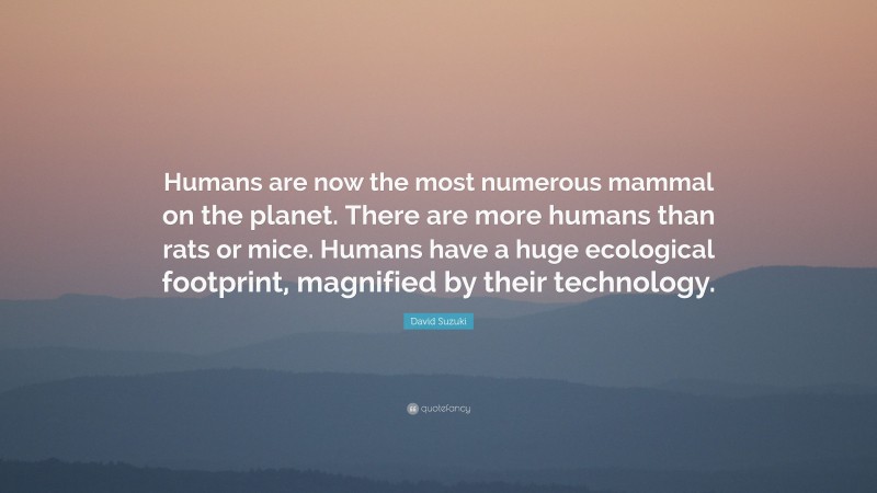 David Suzuki Quote: “Humans are now the most numerous mammal on the planet. There are more humans than rats or mice. Humans have a huge ecological footprint, magnified by their technology.”