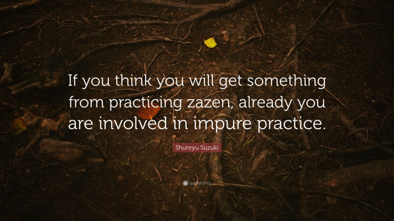 Shunryu Suzuki Quote: “If you think you will get something from practicing zazen, already you are involved in impure practice.”