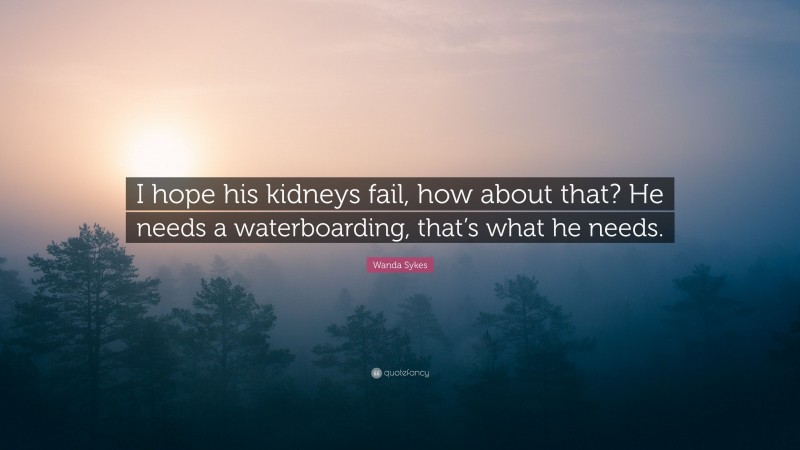 Wanda Sykes Quote: “I hope his kidneys fail, how about that? He needs a waterboarding, that’s what he needs.”