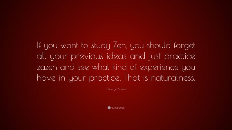 Shunryu Suzuki Quote: “If you want to study Zen, you should forget all your previous ideas and just practice zazen and see what kind of experience you have in your practice. That is naturalness.”