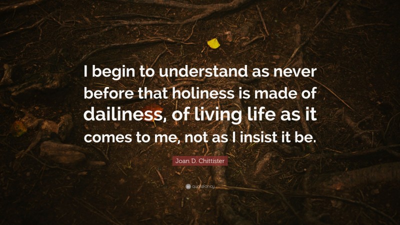 Joan D. Chittister Quote: “I begin to understand as never before that holiness is made of dailiness, of living life as it comes to me, not as I insist it be.”