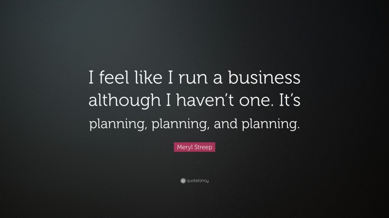 Meryl Streep Quote: “I feel like I run a business although I haven’t one. It’s planning, planning, and planning.”