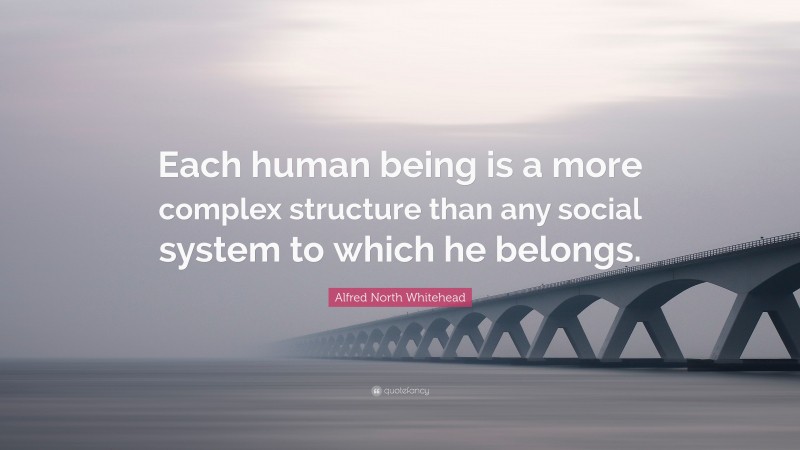 Alfred North Whitehead Quote: “Each human being is a more complex structure than any social system to which he belongs.”