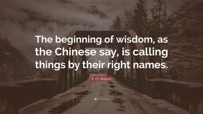 E. O. Wilson Quote: “The beginning of wisdom, as the Chinese say, is calling things by their right names.”