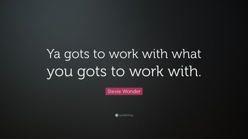 Stevie Wonder Quote: “Ya gots to work with what you gots to work with.”