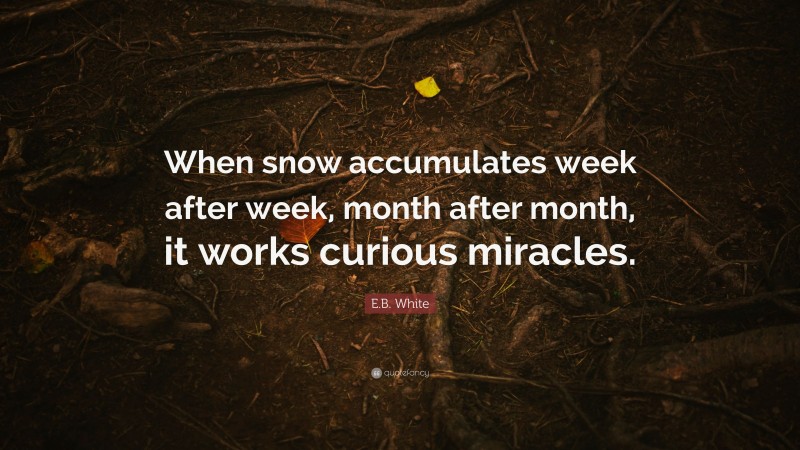 E.B. White Quote: “When snow accumulates week after week, month after month, it works curious miracles.”