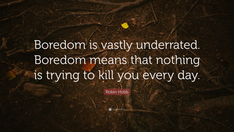 Robin Hobb Quote: “Boredom is vastly underrated. Boredom means that nothing is trying to kill you every day.”